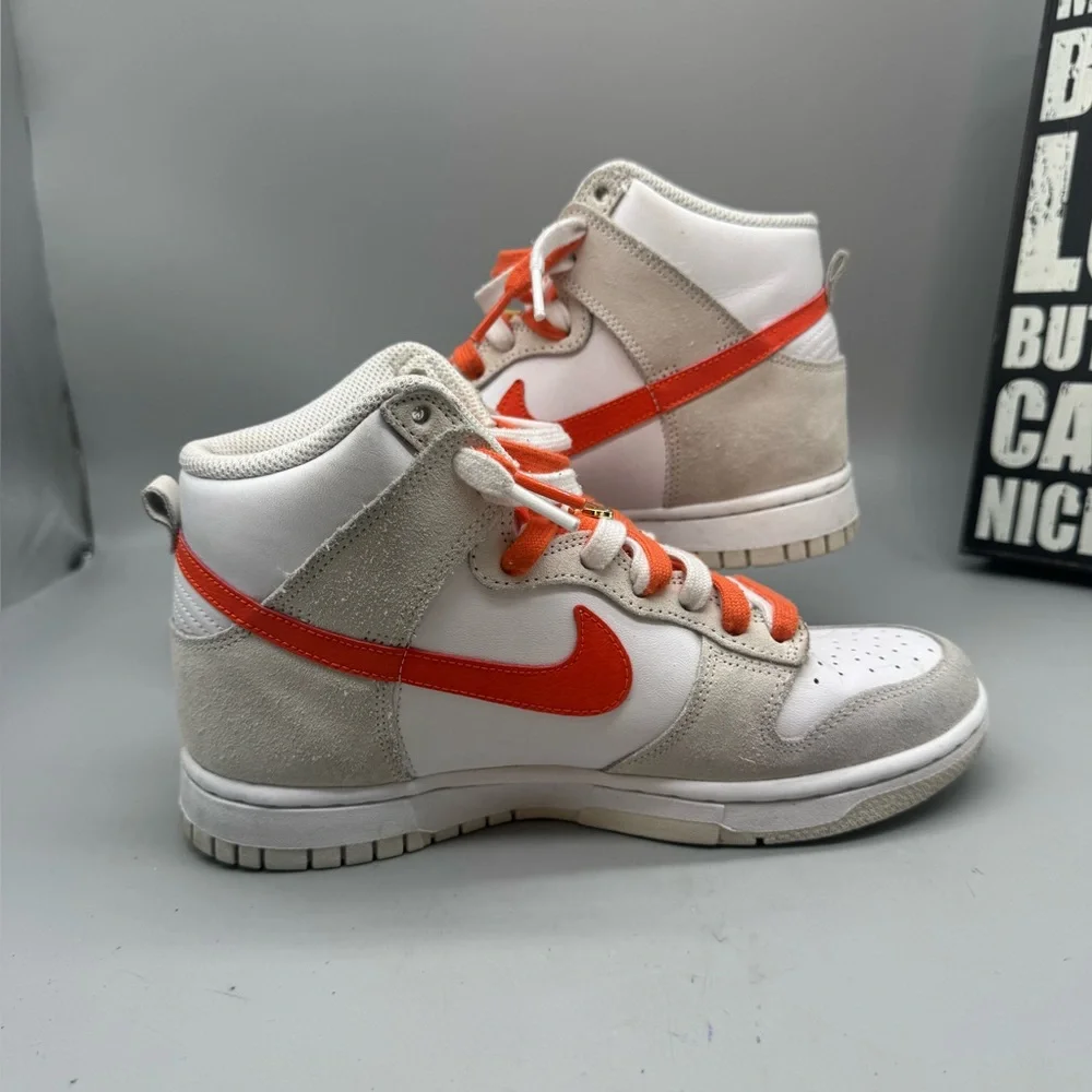 Size 7.5 - Nike Dunk SE High First Use Pack - White Orange Women Gold Nike Shoe - Picture 2 of 7